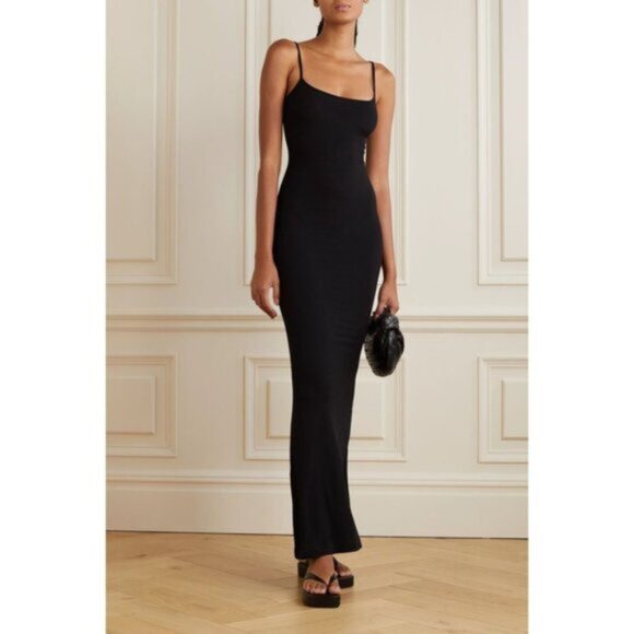 SKIMS Ribbed Long Slipdress in Onyx Black Size Small - Picture 16 of 16